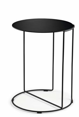 Schwarzer Oki Beistelltisch von Walter Knoll mit runder Tischplatte und filigranem Metallgestell.